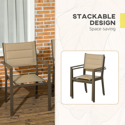 Set of 2 Aluminium Stacking Garden Chairs with High Back - Khaki
