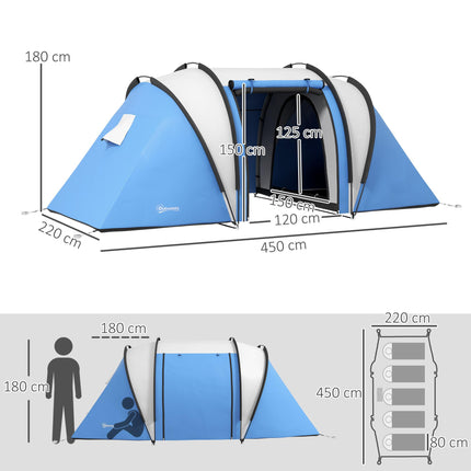 3000mm Waterproof Family Camping Tent with 2 Bedrooms - Blue