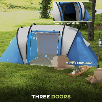 3000mm Waterproof Family Camping Tent with 2 Bedrooms - Blue