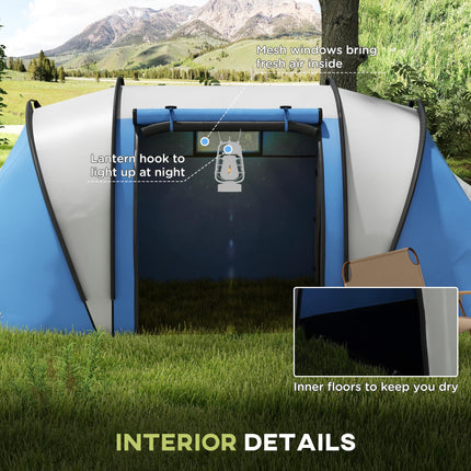 3000mm Waterproof Family Camping Tent with 2 Bedrooms - Blue