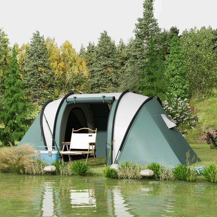 Spacious Family Camping Tent with Living Area for 4-5 People - Dark Green