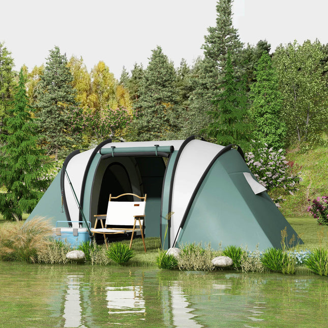 Spacious Family Camping Tent with Living Area for 4-5 People - Dark Green
