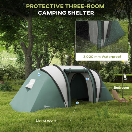 Spacious Family Camping Tent with Living Area for 4-5 People - Dark Green