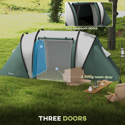 Spacious Family Camping Tent with Living Area for 4-5 People - Dark Green