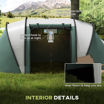 Spacious Family Camping Tent with Living Area for 4-5 People - Dark Green
