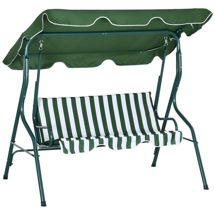 3 Seater Garden Swing Seat Chair with Adjustable Canopy and Metal Frame - Green Stripes