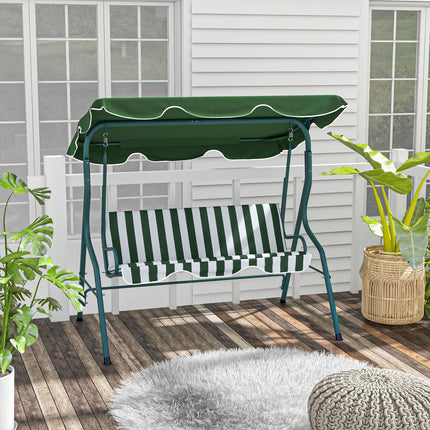 3 Seater Garden Swing Seat Chair with Adjustable Canopy and Metal Frame - Green Stripes