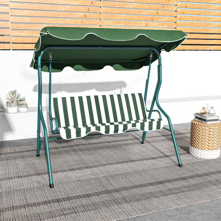 3 Seater Garden Swing Seat Chair with Adjustable Canopy and Metal Frame - Green Stripes