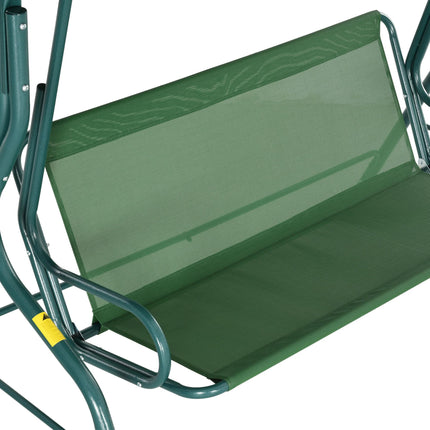 3 Seater Garden Swing Seat Chair with Adjustable Canopy and Metal Frame - Green Stripes