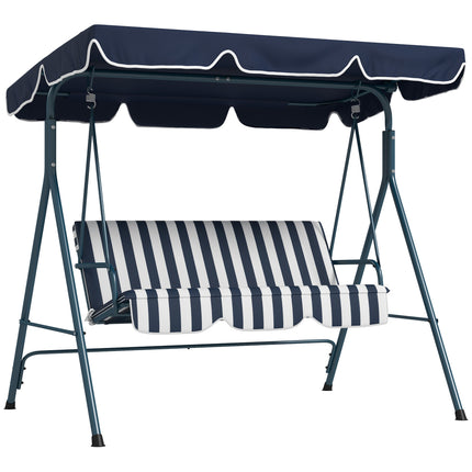 3-Seat Garden Swing Chair with Adjustable Canopy for Patio - Blue and White