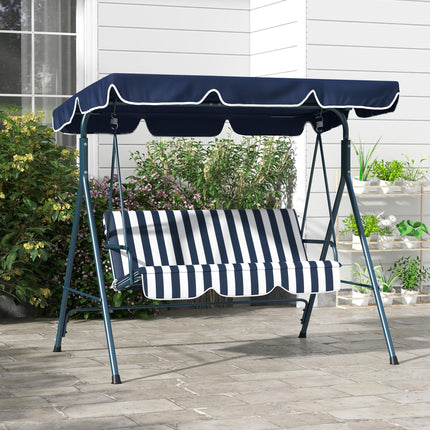 3-Seat Garden Swing Chair with Adjustable Canopy for Patio - Blue and White