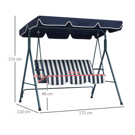 3-Seat Garden Swing Chair with Adjustable Canopy for Patio - Blue and White