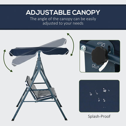 3-Seat Garden Swing Chair with Adjustable Canopy for Patio - Blue and White