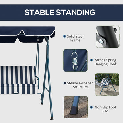 3-Seat Garden Swing Chair with Adjustable Canopy for Patio - Blue and White