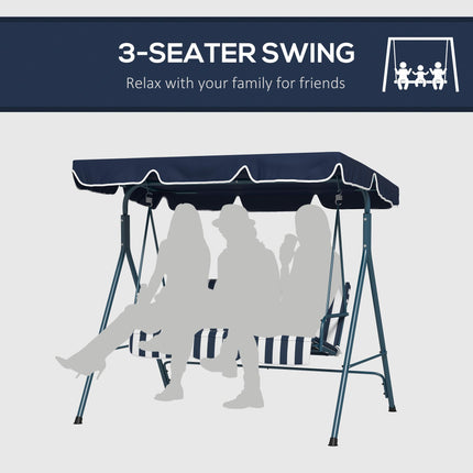 3-Seat Garden Swing Chair with Adjustable Canopy for Patio - Blue and White