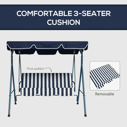 3-Seat Garden Swing Chair with Adjustable Canopy for Patio - Blue and White