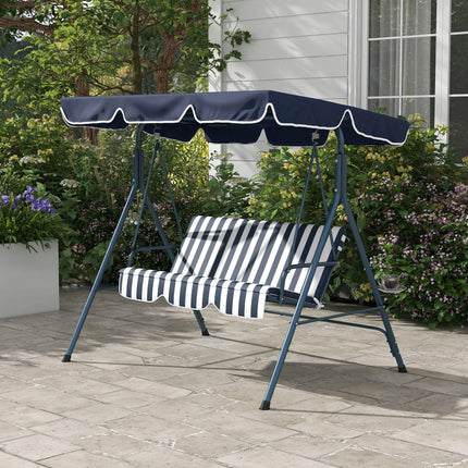 3-Seat Garden Swing Chair with Adjustable Canopy for Patio - Blue and White