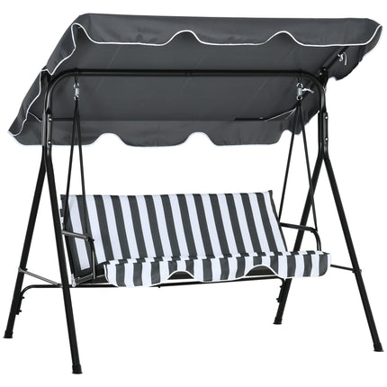 3-Seat Garden Swing Chair with Adjustable Canopy for Patio - Grey and White