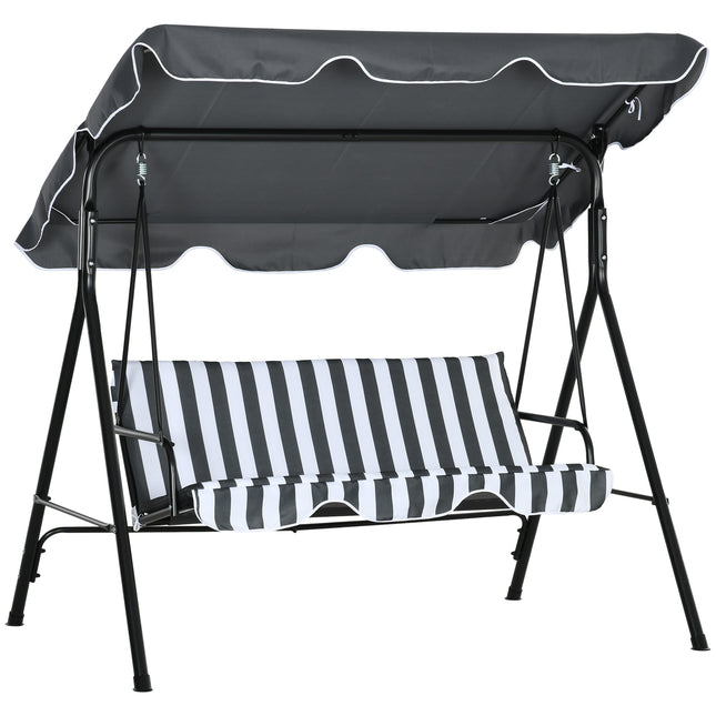 3-Seat Garden Swing Chair with Adjustable Canopy for Patio - Grey and White