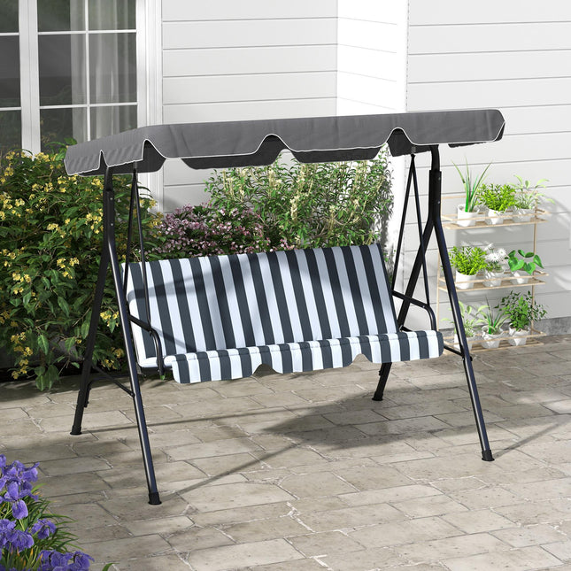 3-Seat Garden Swing Chair with Adjustable Canopy for Patio - Grey and White