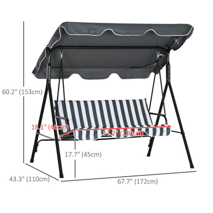 3-Seat Garden Swing Chair with Adjustable Canopy for Patio - Grey and White