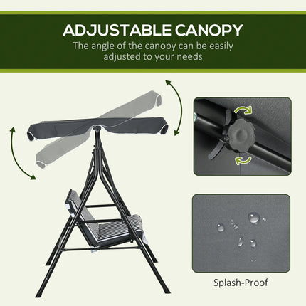 3-Seat Garden Swing Chair with Adjustable Canopy for Patio - Grey and White