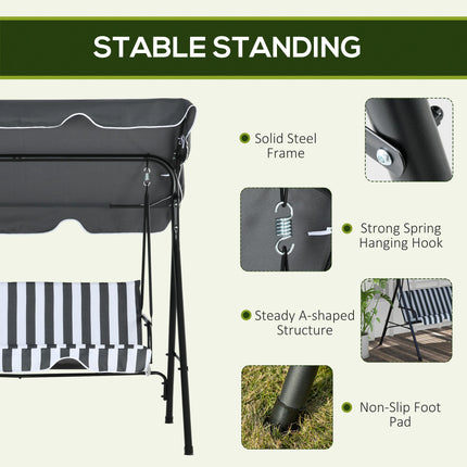 3-Seat Garden Swing Chair with Adjustable Canopy for Patio - Grey and White