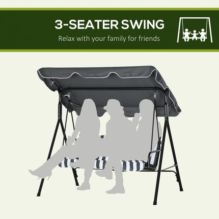 3-Seat Garden Swing Chair with Adjustable Canopy for Patio - Grey and White