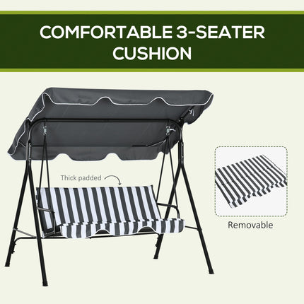 3-Seat Garden Swing Chair with Adjustable Canopy for Patio - Grey and White