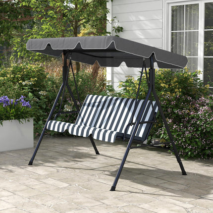 3-Seat Garden Swing Chair with Adjustable Canopy for Patio - Grey and White