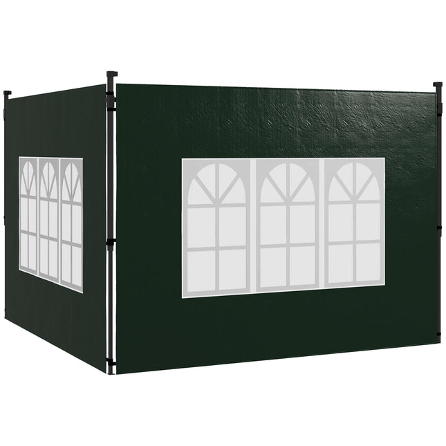 Set of 2 Gazebo Side Panels with Windows for 3x3m or 3x6m Canopy - Green