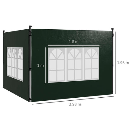 Set of 2 Gazebo Side Panels with Windows for 3x3m or 3x6m Canopy - Green