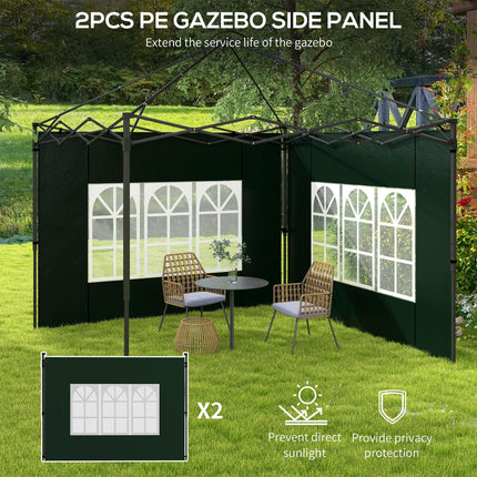 Set of 2 Gazebo Side Panels with Windows for 3x3m or 3x6m Canopy - Green