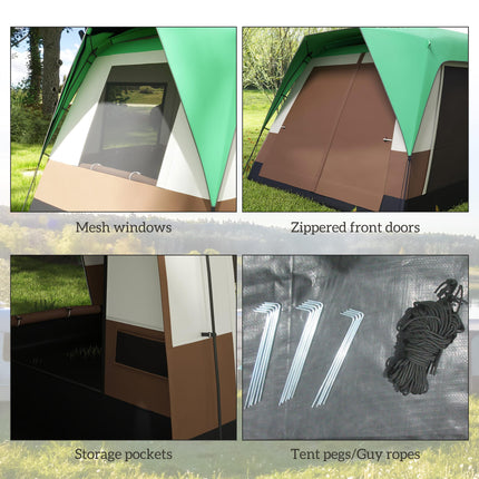 Six-Man Camping Tent, with Small Rainfly and Accessories - Green