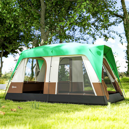 Six-Man Camping Tent, with Small Rainfly and Accessories - Green