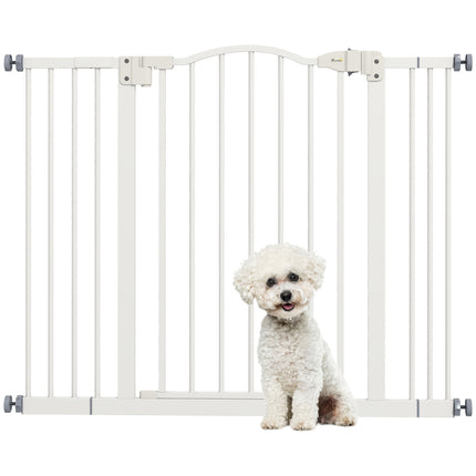 Adjustable Metal Pet Gate Safety Barrier 74-100cm with Auto-Close Door - White