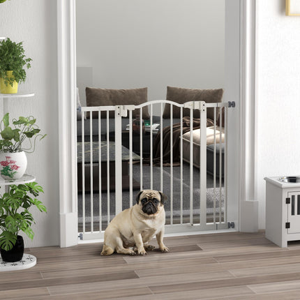 Adjustable Metal Pet Gate Safety Barrier 74-100cm with Auto-Close Door - White