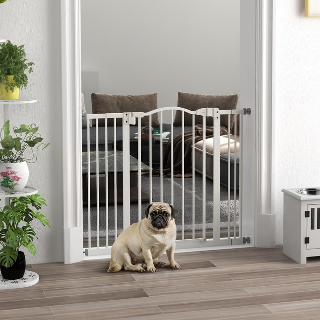 Adjustable Metal Pet Gate Safety Barrier 74-100cm with Auto-Close Door - White