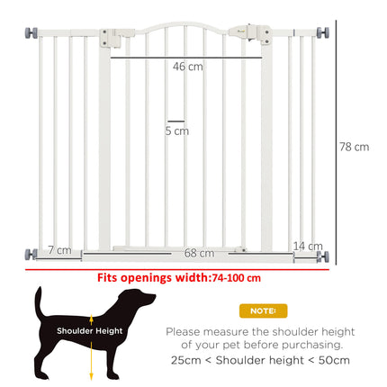 Adjustable Metal Pet Gate Safety Barrier 74-100cm with Auto-Close Door - White