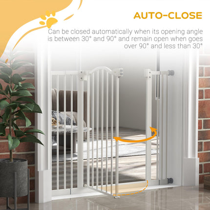 Adjustable Metal Pet Gate Safety Barrier 74-100cm with Auto-Close Door - White