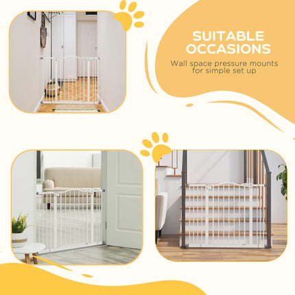 Adjustable Metal Pet Gate Safety Barrier 74-100cm with Auto-Close Door - White