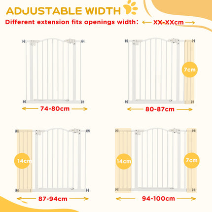 Adjustable Metal Pet Gate Safety Barrier 74-100cm with Auto-Close Door - White