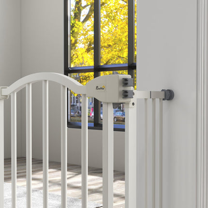 Adjustable Metal Pet Gate Safety Barrier 74-100cm with Auto-Close Door - White