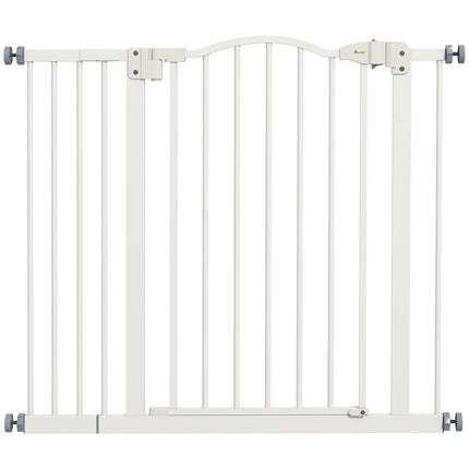 Adjustable Metal Pet Gate 74-94cm with Auto-Close Door Safety Barrier - White