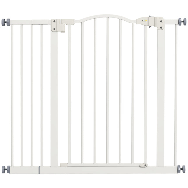 Adjustable Metal Pet Gate 74-94cm with Auto-Close Door Safety Barrier - White