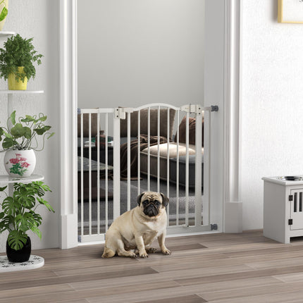 Adjustable Metal Pet Gate 74-94cm with Auto-Close Door Safety Barrier - White