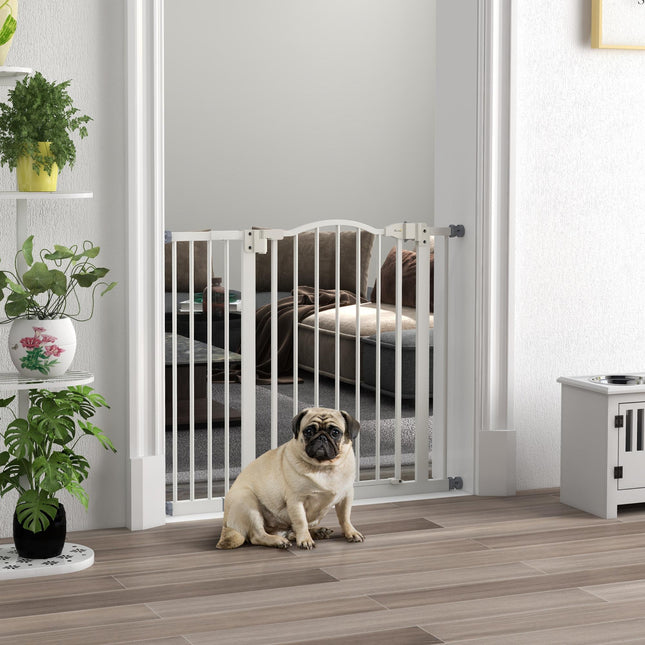 Adjustable Metal Pet Gate 74-94cm with Auto-Close Door Safety Barrier - White