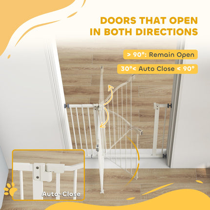Adjustable Metal Pet Gate 74-94cm with Auto-Close Door Safety Barrier - White