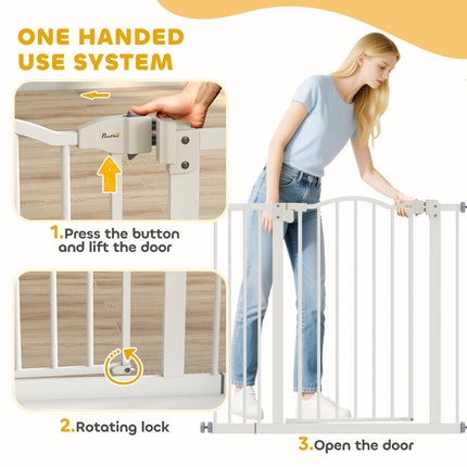 Adjustable Metal Pet Gate 74-94cm with Auto-Close Door Safety Barrier - White
