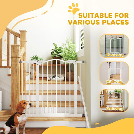Adjustable Metal Pet Gate 74-94cm with Auto-Close Door Safety Barrier - White